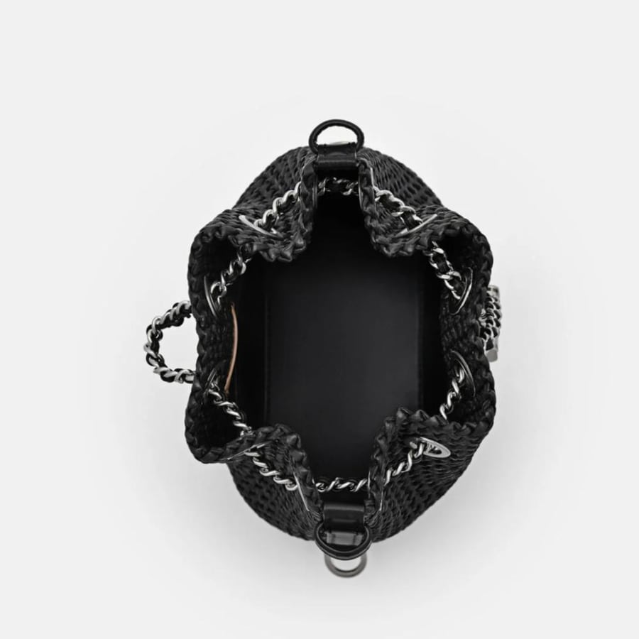 PEDRO Icon Raffia Mini Bucket Bag - Black