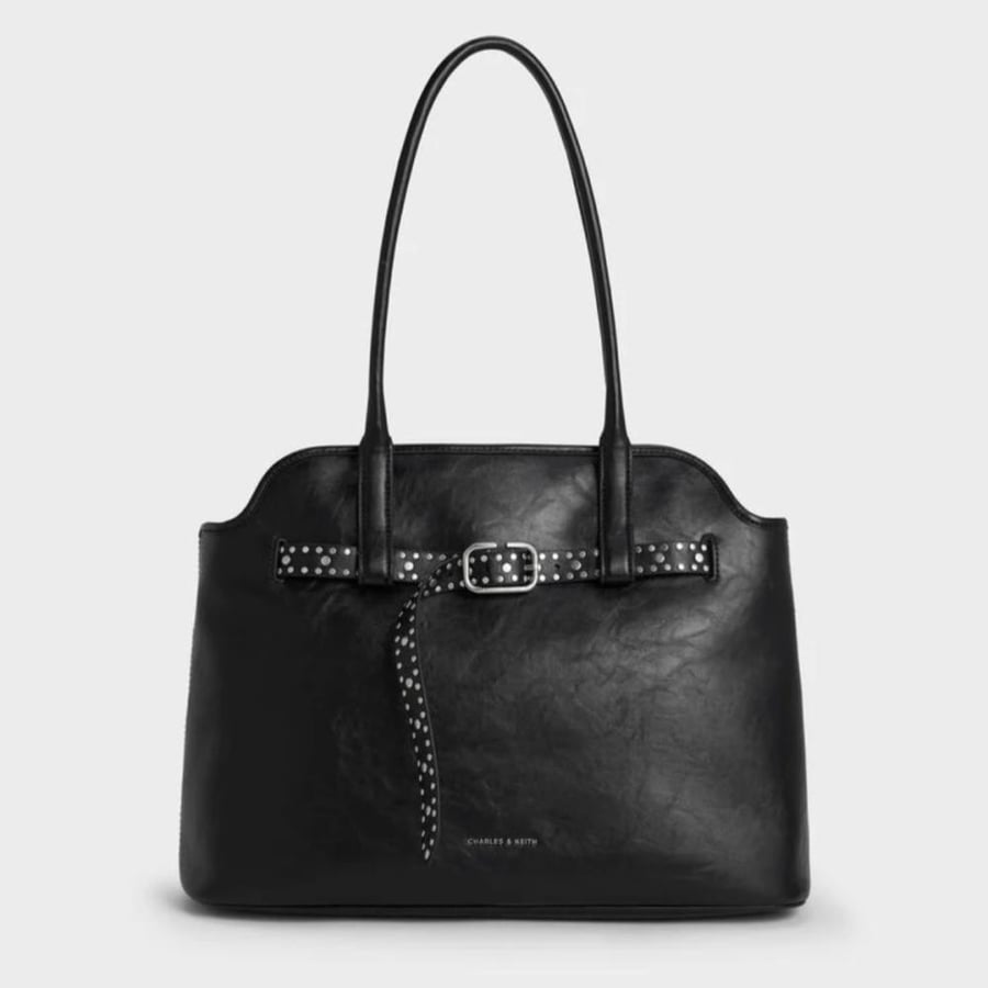 Victoria Studded Belted Trapeze Bag