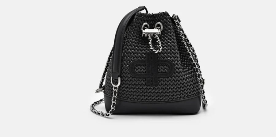 PEDRO Icon Raffia Mini Bucket Bag - Black
