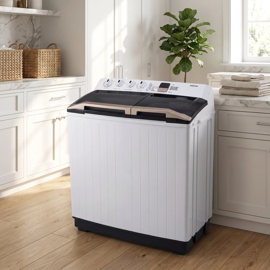 غسالة حوضين توشيبا 14 ك ابيض غطاء اسود VH-J150WBB(WW)