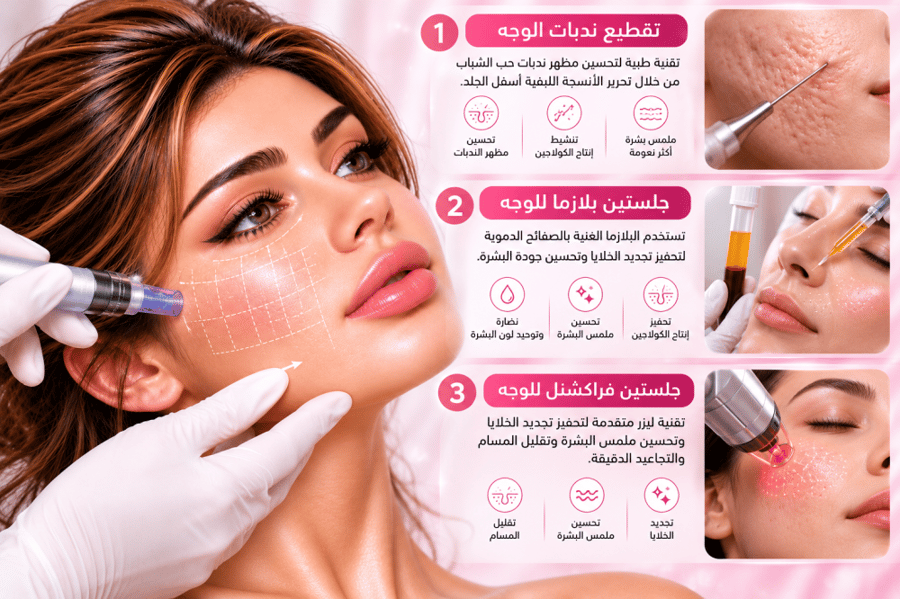 تقطيع ندبات +جلستين بلازما للوجه +جلستين فراكشنال للوجه