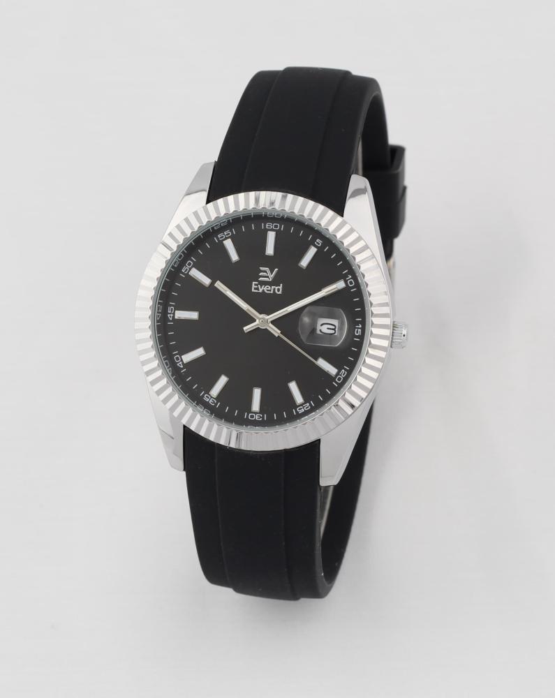 Men's watch, Everard brand, black strap, black dial, silver frame