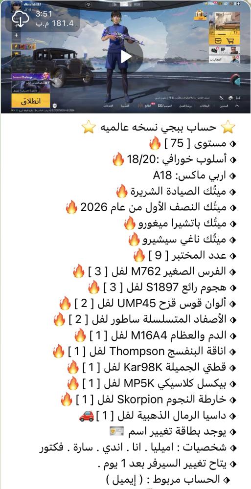 حساب ببجي ( تمارا ) MJ68