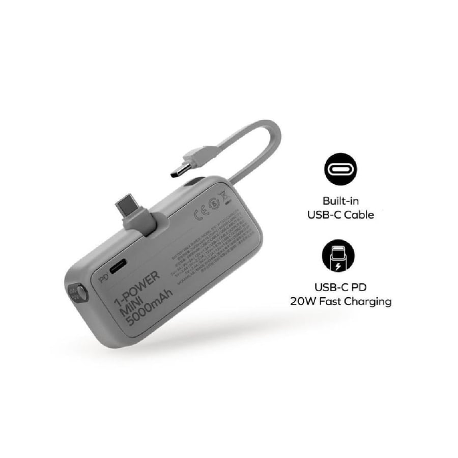 موماكس - بطارية متنقلة تايب سي بسعة 5000 مللي أمبير بقوة 20 واط Power Mini 3‑in 1 - أزرق