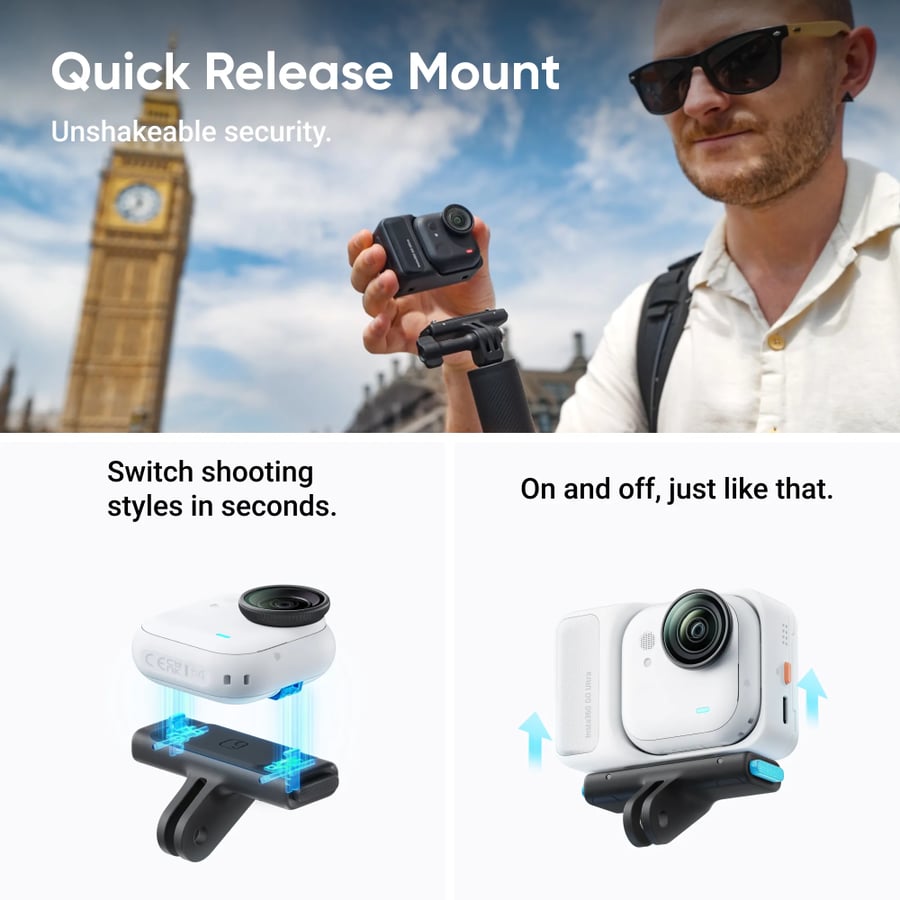 إنستا 360 - كاميرا بدقة 4K مع حامل ثلاثي وملحقات تثبيت GO Ultra Creato