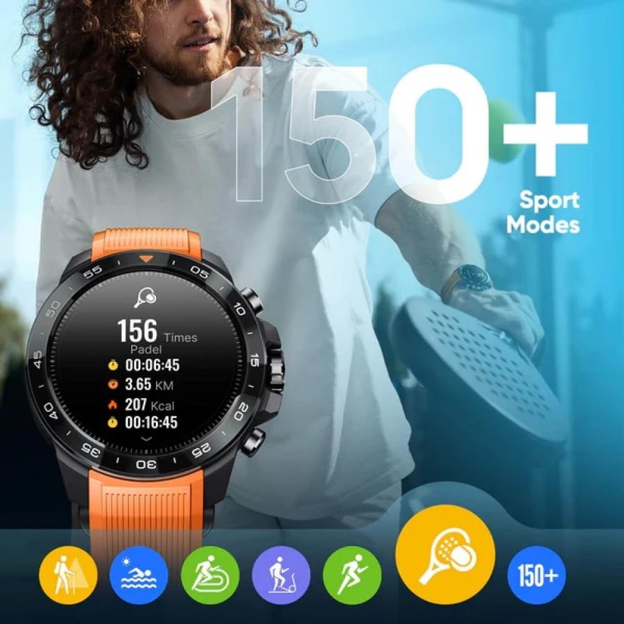 ميبرو - ساعة ذكية GS Explorer S  تجمع بين التصميم الأنيق والميزات - اسود/برتقالي