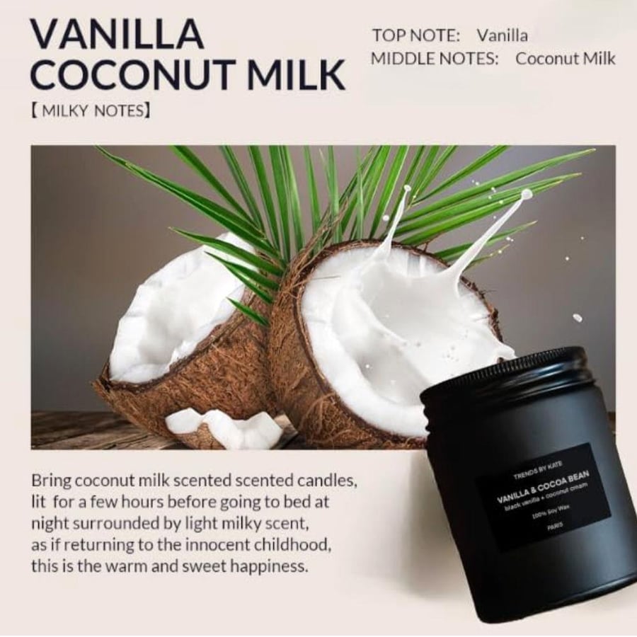 A scented candle holder with vanilla scent and cocoa beans