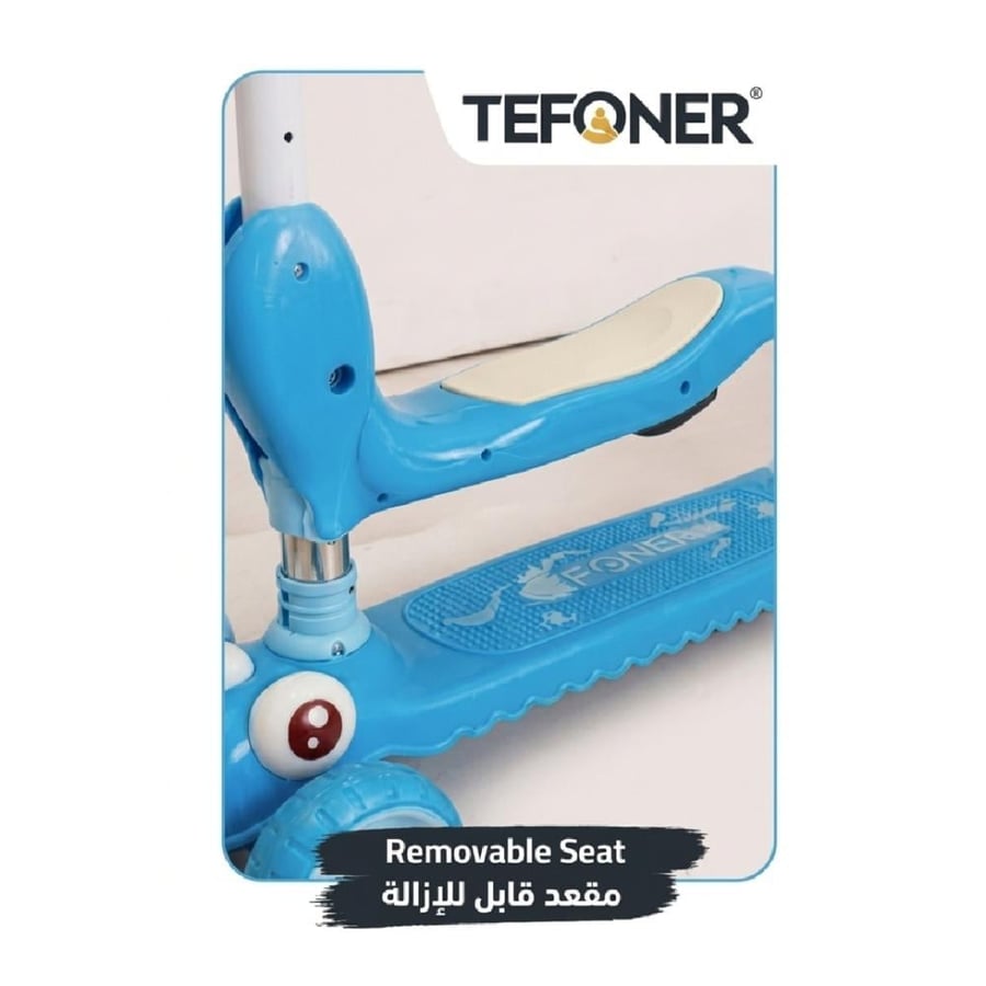 TEFONER - سكوتر أطفال 2 في 1 بمقعد قابل للإزالة ومقود قابل للتعديل - أزرق