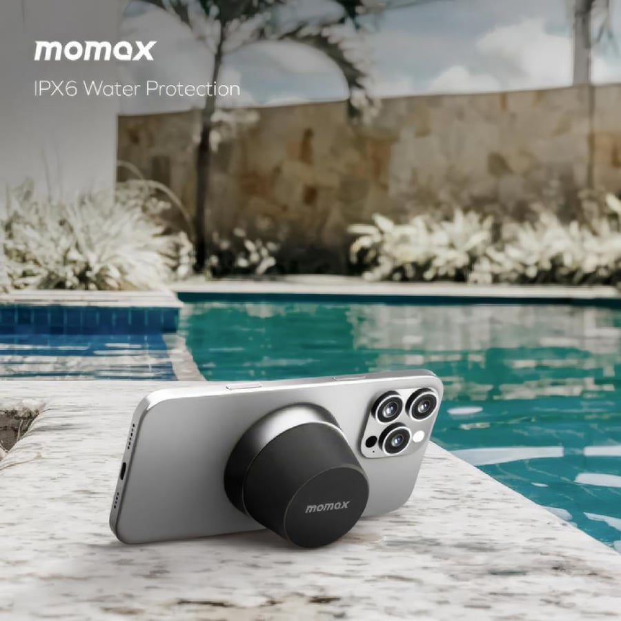 موماكس - مكبر صوت مغناطيسي لاسلكي مع حامل جوال Vibe Go