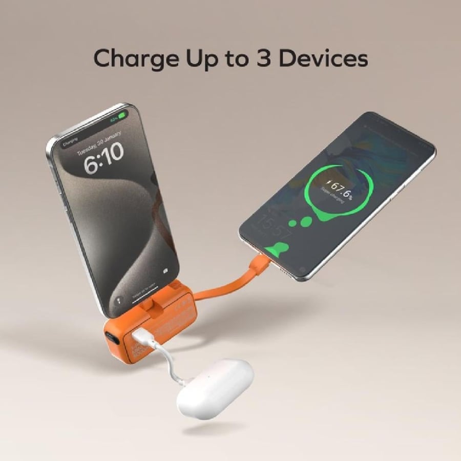 موماكس - بطارية متنقلة تايب سي بسعة 5000 مللي أمبير بقوة 20 واط Power Mini 3‑in 1 - أبيض
