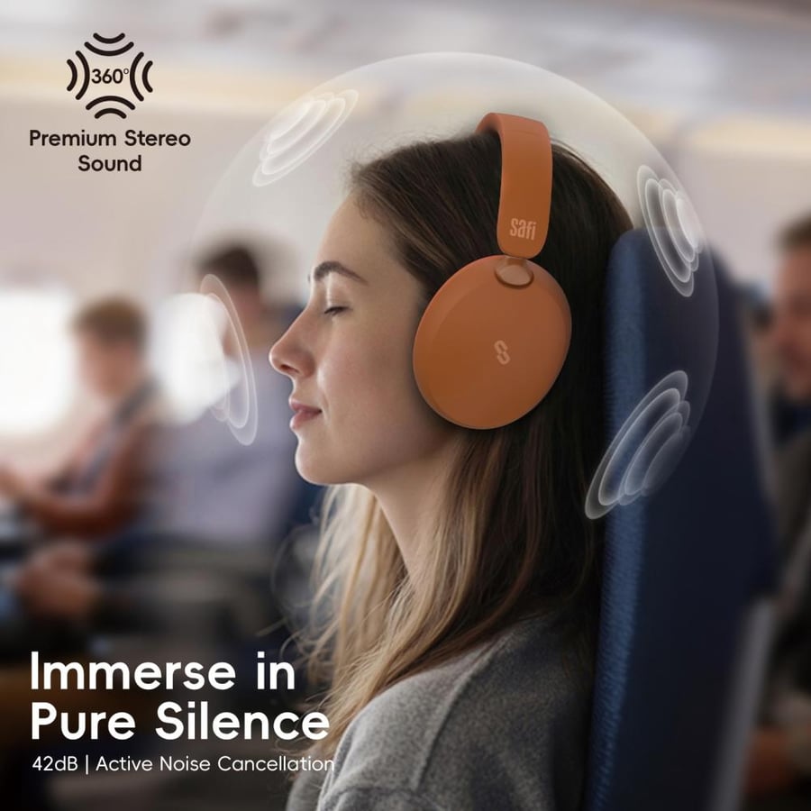 سافي - سماعة رأس لاسلكية بعزل ضوضاء نشط هجين AuraSense - برتقالي