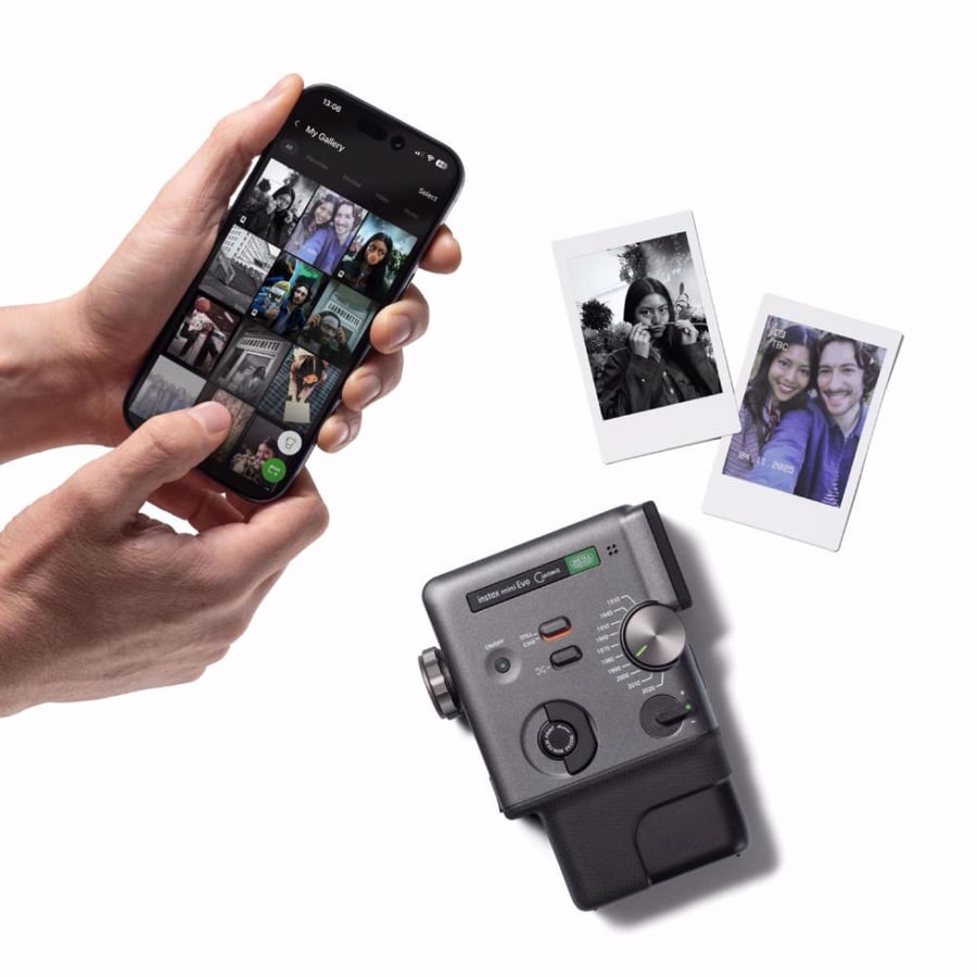 فوجي فيلم - كاميرا فورية هجينة 3 في 1 instax mini Evo Cinema - أسود