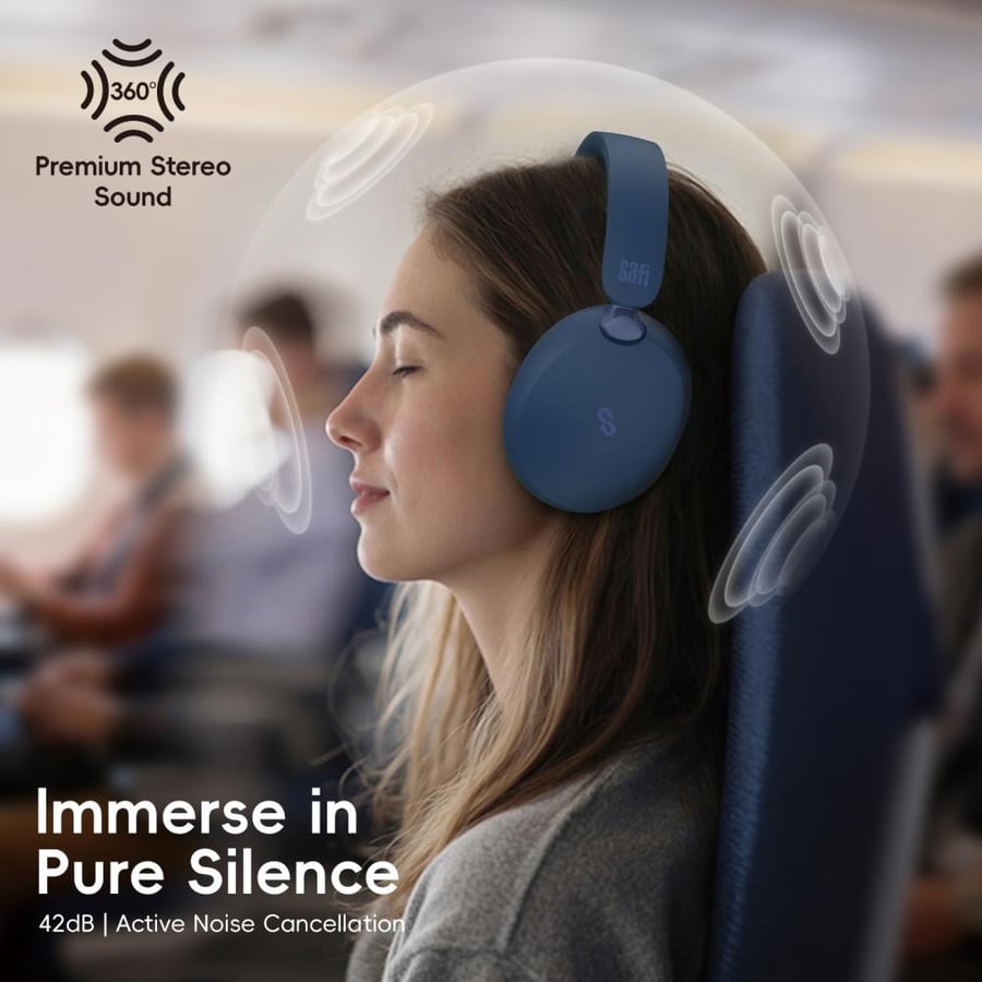 سافي - سماعة رأس لاسلكية بعزل ضوضاء نشط هجين AuraSense - أزرق