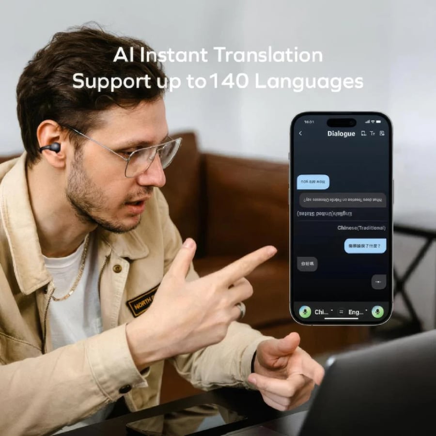 موماكس - سماعات 1‑Vibe Clip M.IN.D بتصميم مشبك وترجمة فورية بالذكاء الاصطناعي - أسود