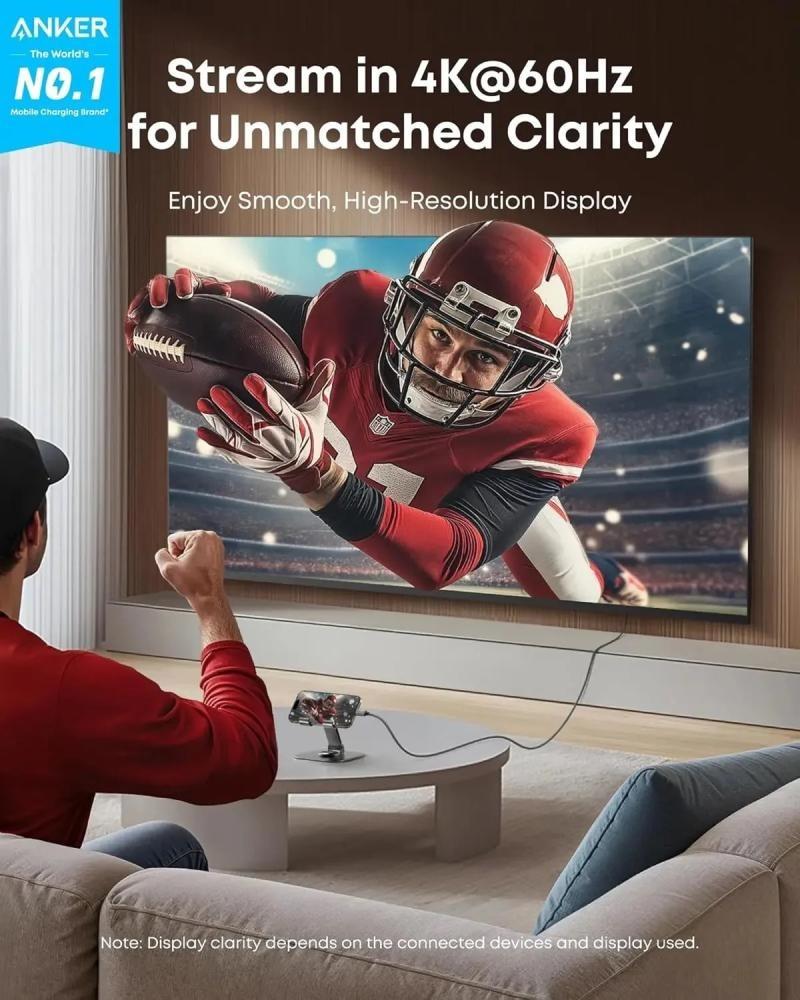 انكر - كيبل نانو تايب سي الى HDMI بطول 1.8 م يدعم 4K - اسود