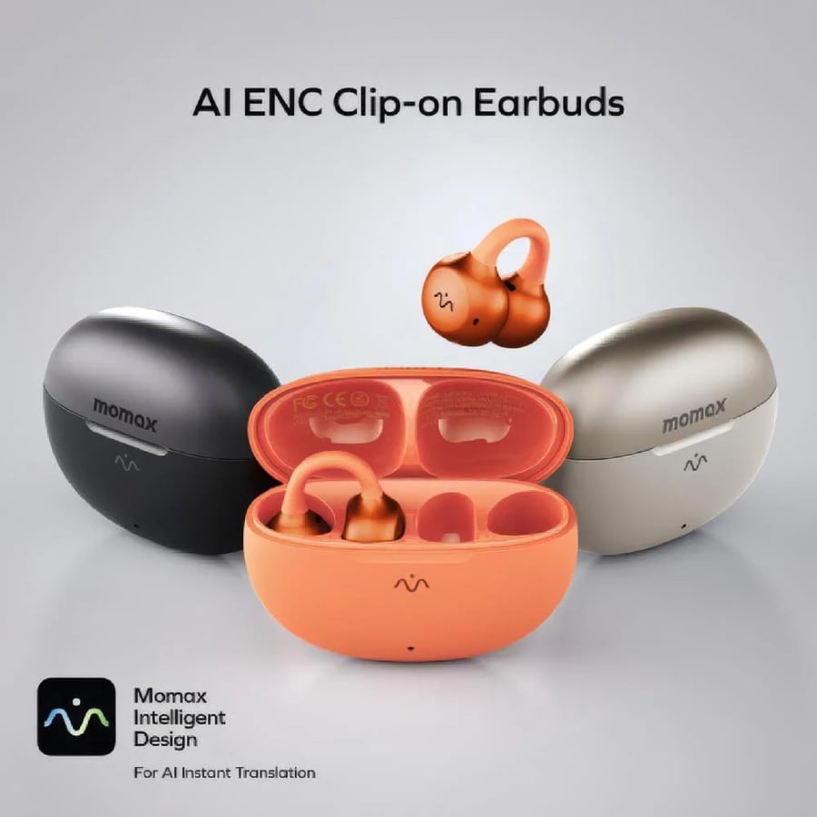 موماكس - سماعات 1‑Vibe Clip M.IN.D بتصميم مشبك وترجمة فورية بالذكاء الاصطناعي - تيتانيوم
