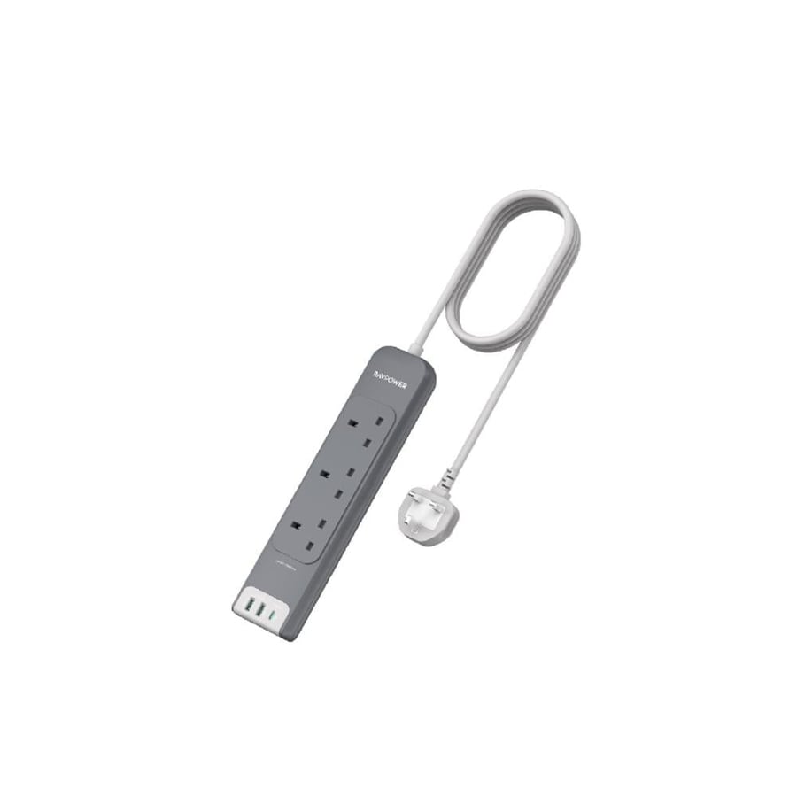 راف باور - توصيلة كهرباء 3 منافذ طاقة ومنفذين USB-A ومنفذ USB-C بطول 3