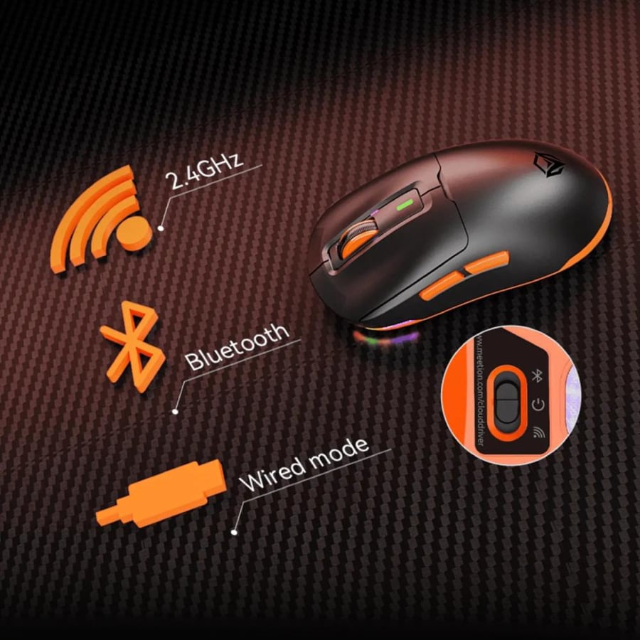 ميشن – ماوس ألعاب لاسلكي وزن 62g مع إضاءة MT-GW24 - RGB– أسود