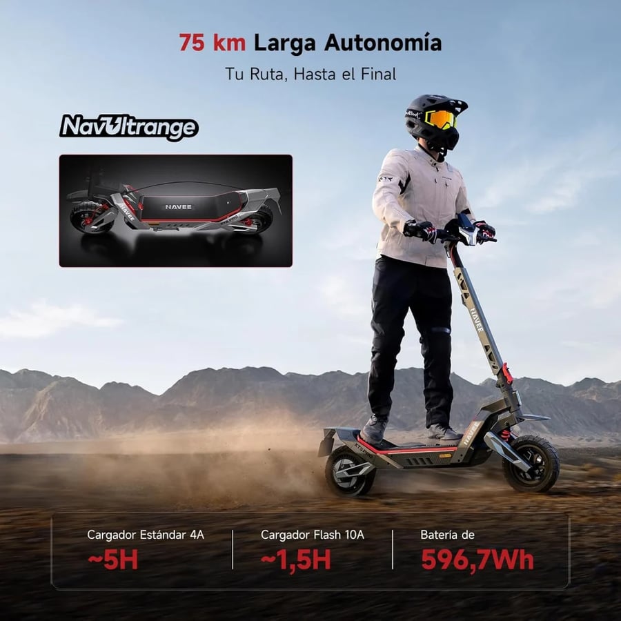 نافي - سكوتر كهربائي XT5 Pro بقوة 2200 واط ومدى يصل إلى 75 كم مع نظام تعليق مزدوج - رمادي وأسود
