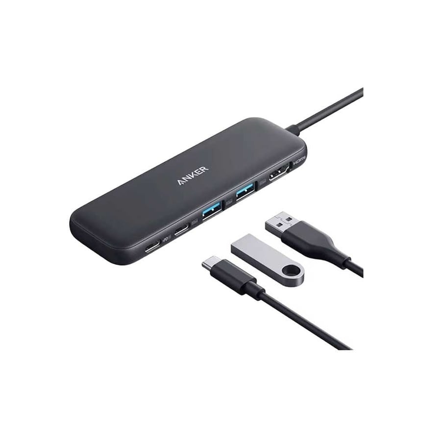 موزع انكر متعدد المنافذ 5 في 1 بمنفذ USB C وHDMI وUSB A وPD IN رمادي