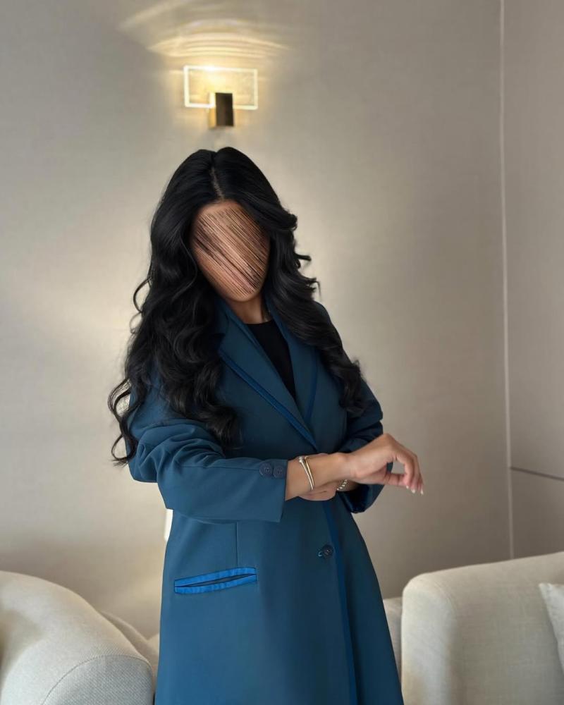 عباية بليزر  مبطن كتان تركواز