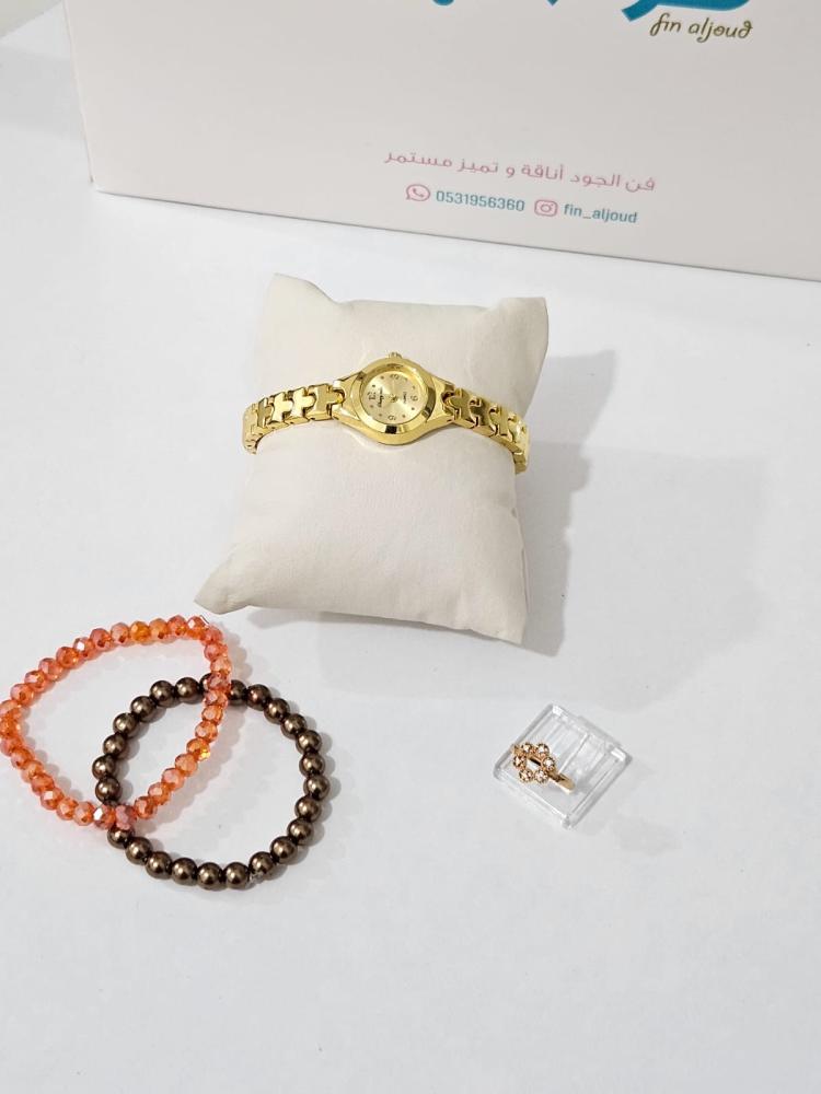 طقم إكسسوارات بناتي راقٍ باللون الذهبي والبني