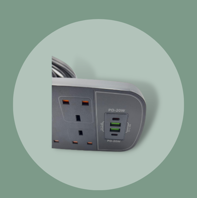 جيبل توصيلة بمؤقت ذاتي 4 افياش طاقة و 2منافذ USB و2 منافذ PD بقوة 20 واط لكل منفذ