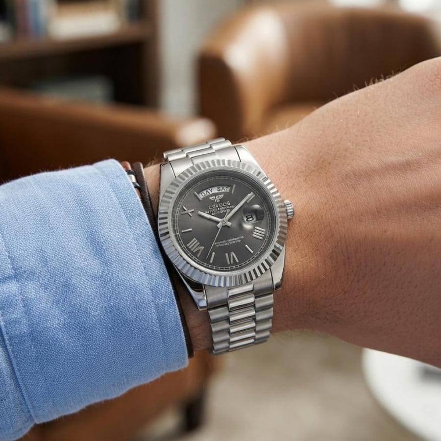 ساعة رجالية DAY DATE باللون الأسود