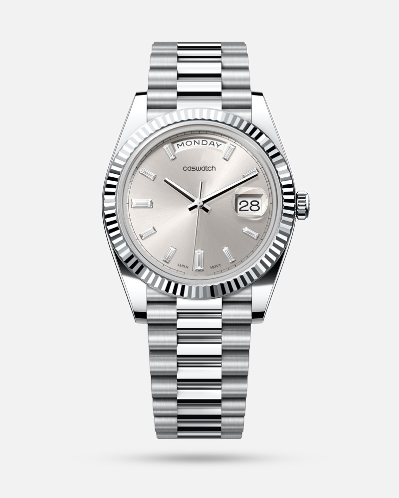 ساعة رجالي ستيل DAY DATE باللون الرمادي