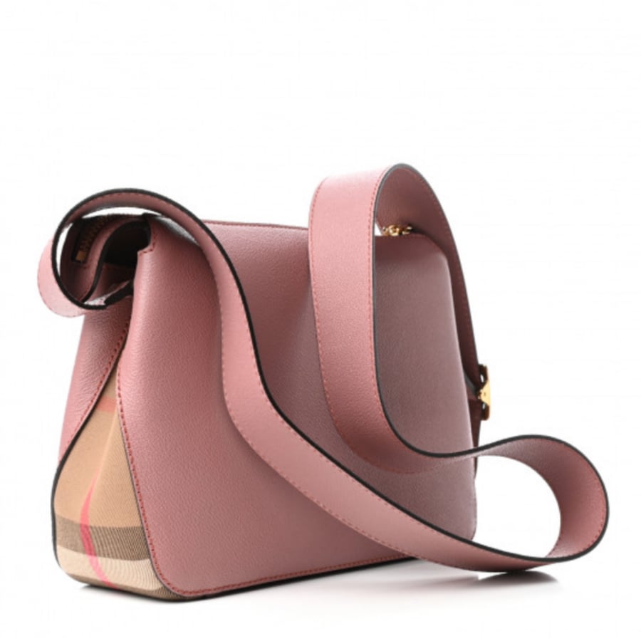 BURBERRY Soft Grain Calfskin House Check Small Helmsley Crossbody Dusty Pink
