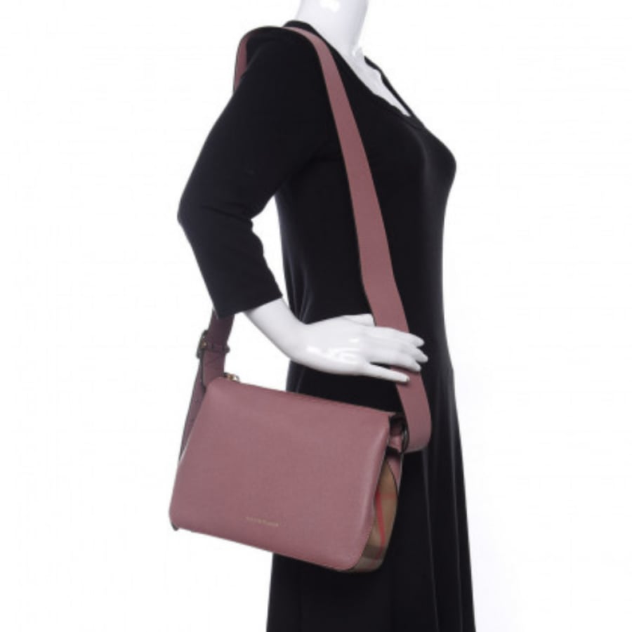 BURBERRY Soft Grain Calfskin House Check Small Helmsley Crossbody Dusty Pink
