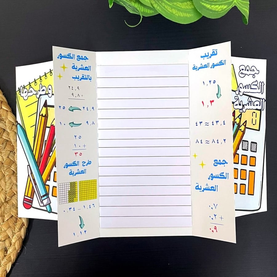 مطوية رياضيات درس جمع الكسور العشرية وطرحها رياضيات رابع الترم الثاني