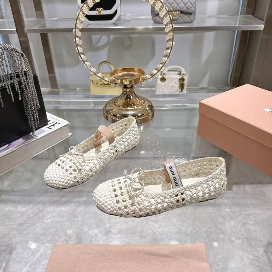 Mary Jane ballerina shoe from Miu Miu, luxurious woven leather