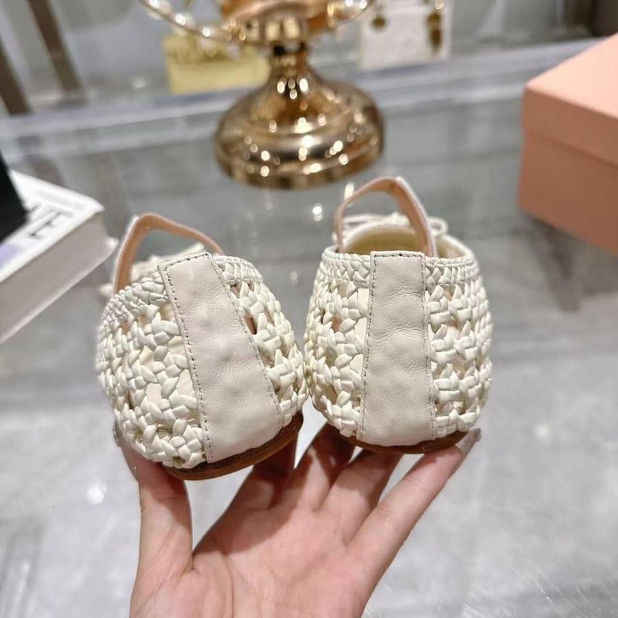 Mary Jane ballerina shoe from Miu Miu, luxurious woven leather