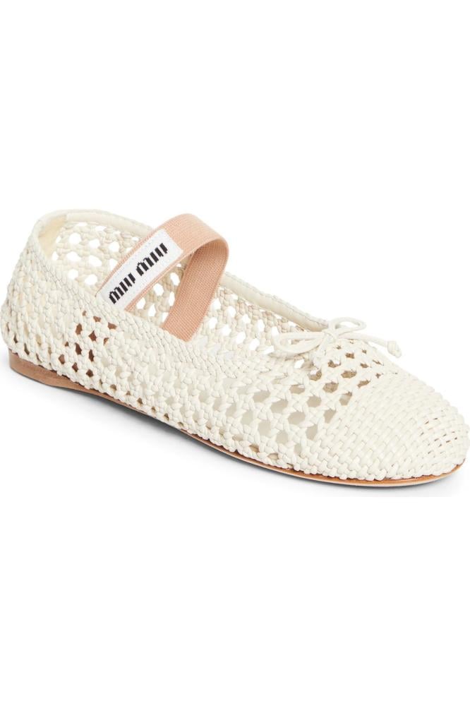 Mary Jane ballerina shoe from Miu Miu, luxurious woven leather