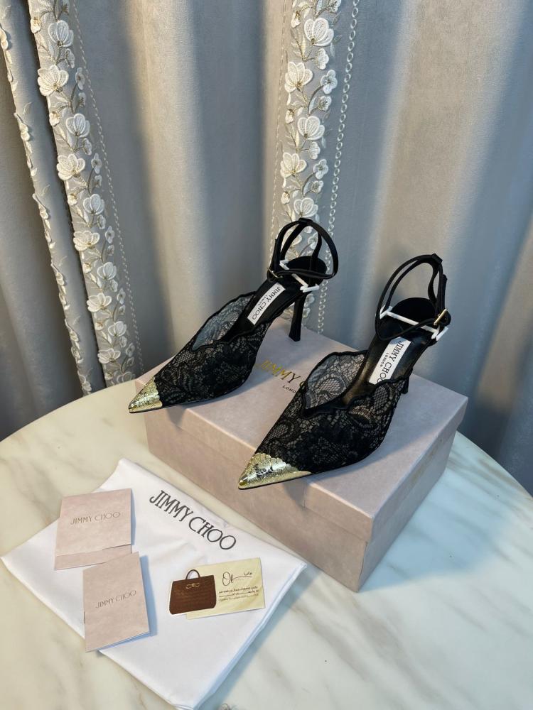 Jimmy Choo Fays 100 lace with golden front