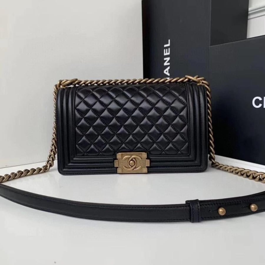 A bag made of luxurious leather, padded, black