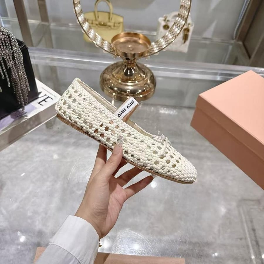 Mary Jane ballerina shoe from Miu Miu, luxurious woven leather