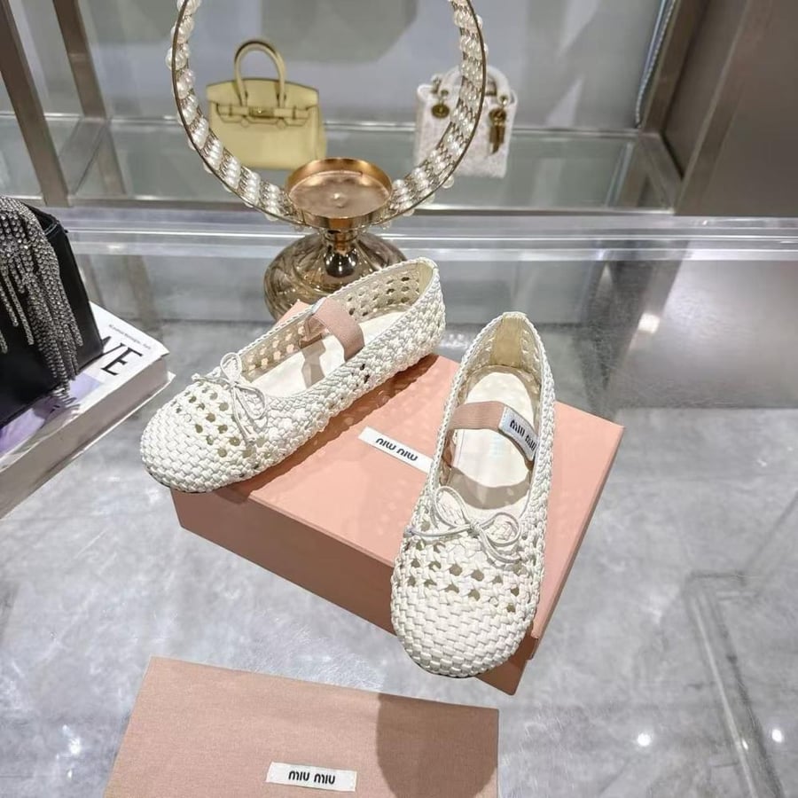 Mary Jane ballerina shoe from Miu Miu, luxurious woven leather