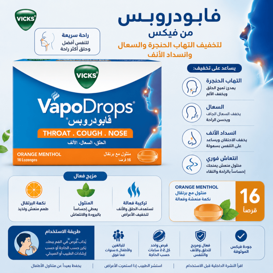 أقراص فابودروبس لتخفيف التهاب الحنجرة 16 قرص من فيكس