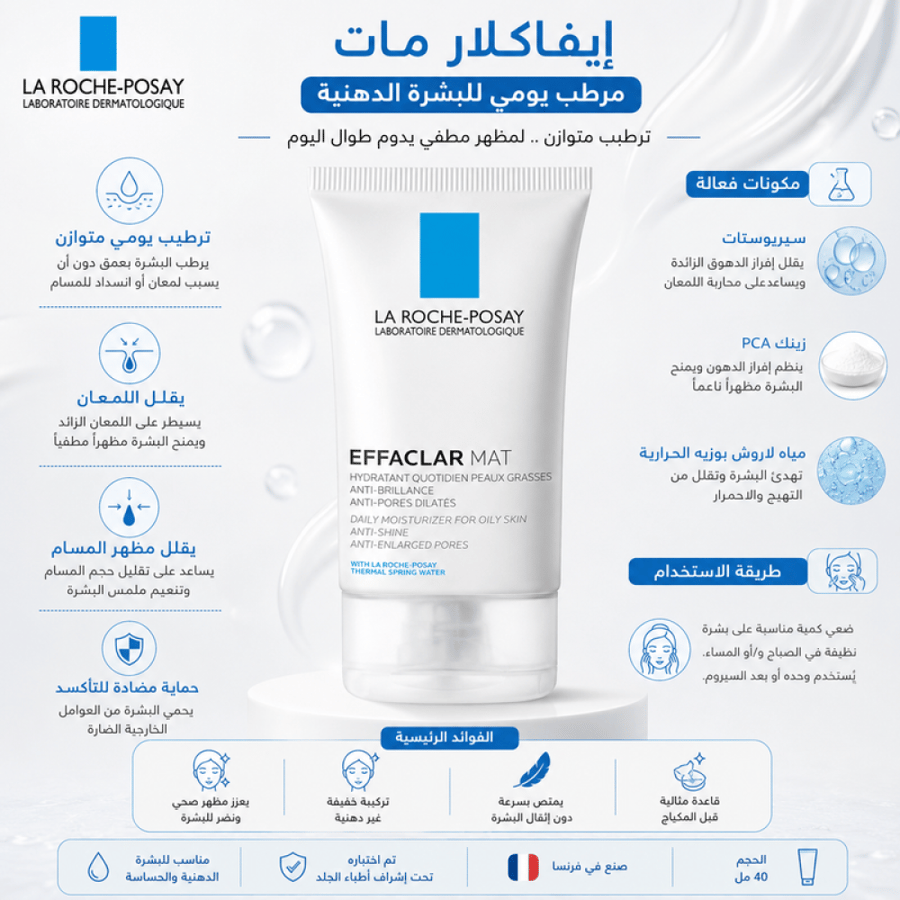 كريم إيفاكلار مات للتحكم في اللمعان وترطيب البشرة الدهنية 40مل من لاروش بوساي