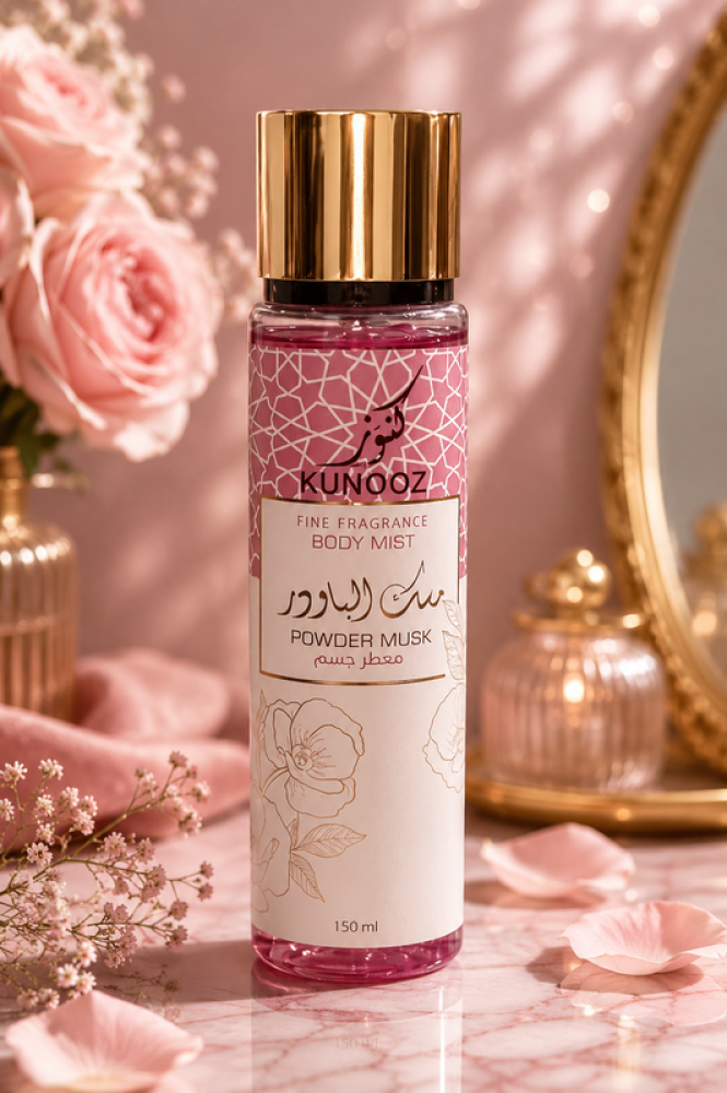 معطر جسم بمسك الباودر رائحة ناعمة وثبات - 150 مل من كنوز