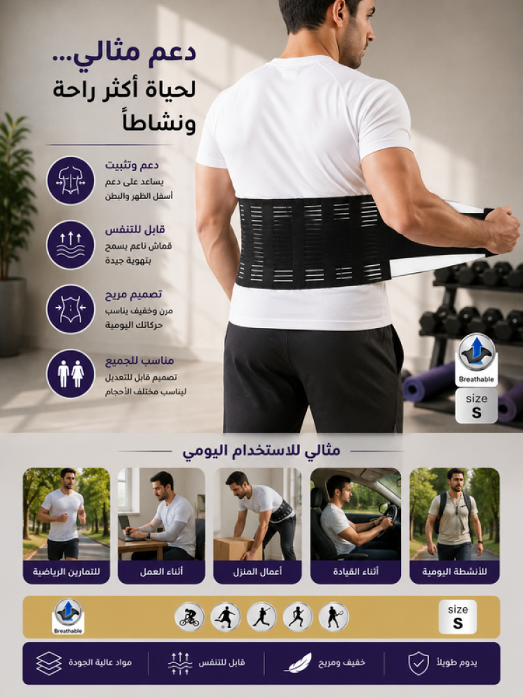 دعامة خصر رياضية ثبات ودعم وراحة - WAIST-05 - 2XL من موف أون