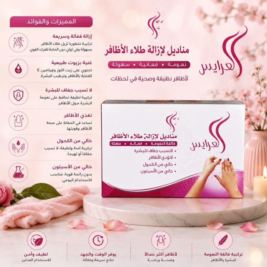 مناديل لإزالة طلاء الأظافر 12 منديل سهلة الاستخدام من ويلازياد