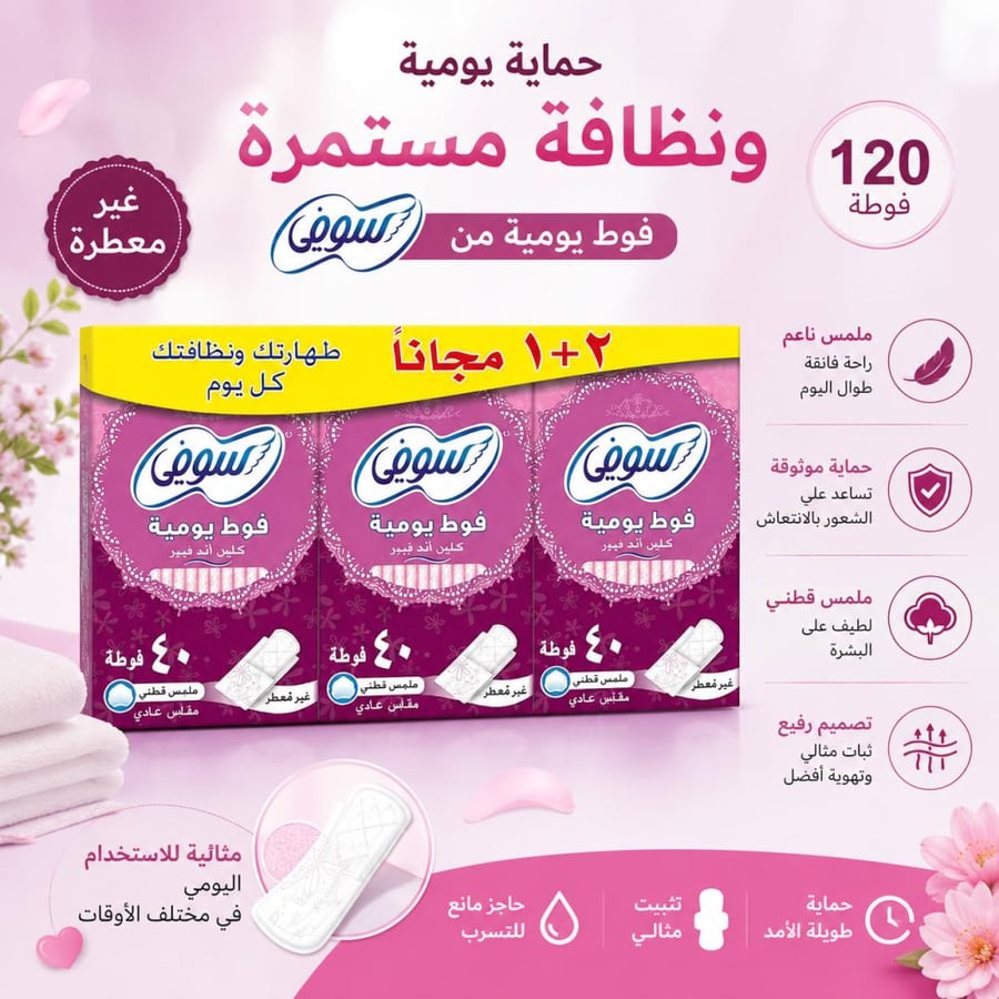 فوط يومية 120 فوطة غير معطرة حماية يومية ونظافة مستمرة من سوفي