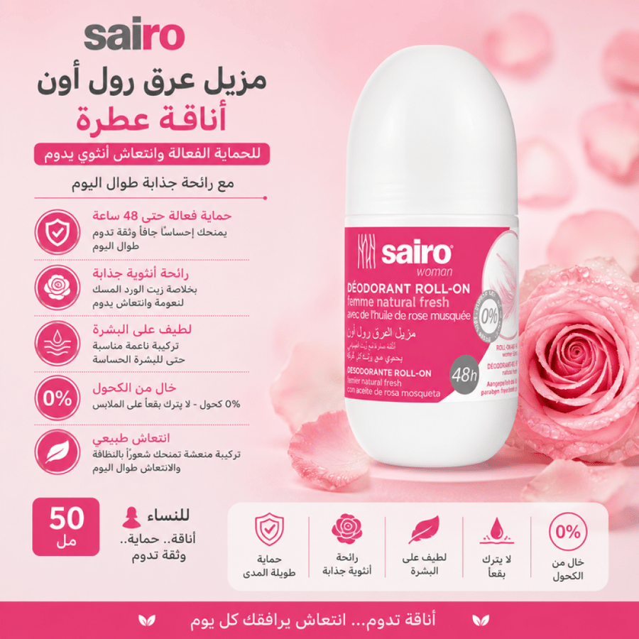 مزيل عرق رول أون أناقة عطرة 50 مل لحماية فعالة وانتعاش أنثوي يدوم مع رائحة جذابة طوال اليوم من سايرو