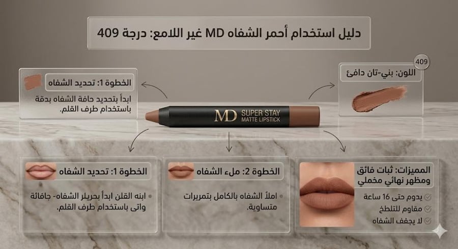 قلم أحمر شفاه مطفي سوبر ستاي لون أحمر ثبات طويل ولمسة مخملية من ام دي
