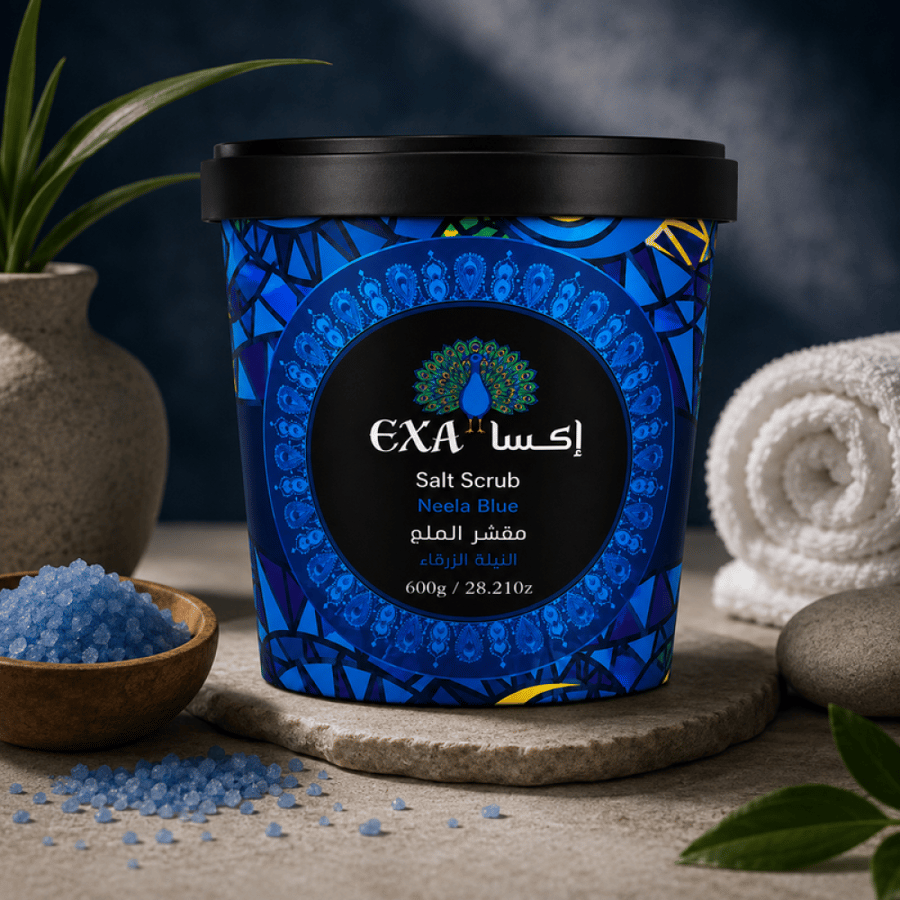 مقشر الملح بالنيلة الزرقاء  تقشيرًا عميقًا للجسم وتحسين ملمسها 800 جم من إكسا