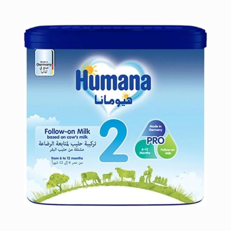 حليب أطفال رقم 2 من عمر 6 إلى 12 شهراً 400 جرام تركيبة غذائية متوازنة تدعم النمو الصحي وتوفر العناصر الأساسية المناسبة لاحتياجات الأطفال في مرحلة المتابعة من هيومانا