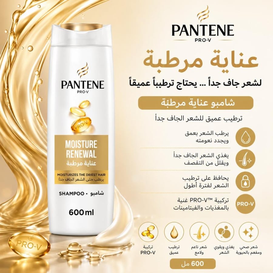 شامبو لترطيب الشعر الجاف 600 مل ترطيب عميق للشعر الجاف جدا من بانتين